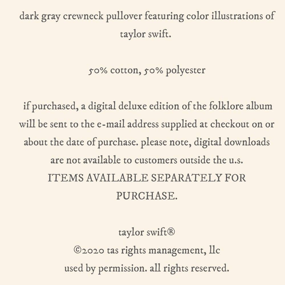 taylor swift folklore eras crewneck pullover NEW - Picture 12 of 13
